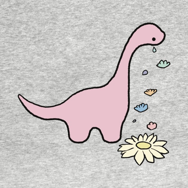 Cute Pink Kawaii Dinosaur Crying Flowers by TotoBeibee